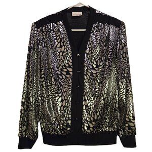 Special Event Shiny Metallic Silver Black Blouse Shirt Top, Women's 8
